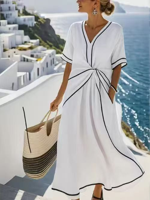 Santorini Stripe Wrap Maxi Dress detail