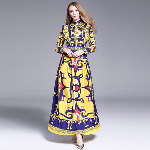 Baroque Medallion Pleated Maxi Dress