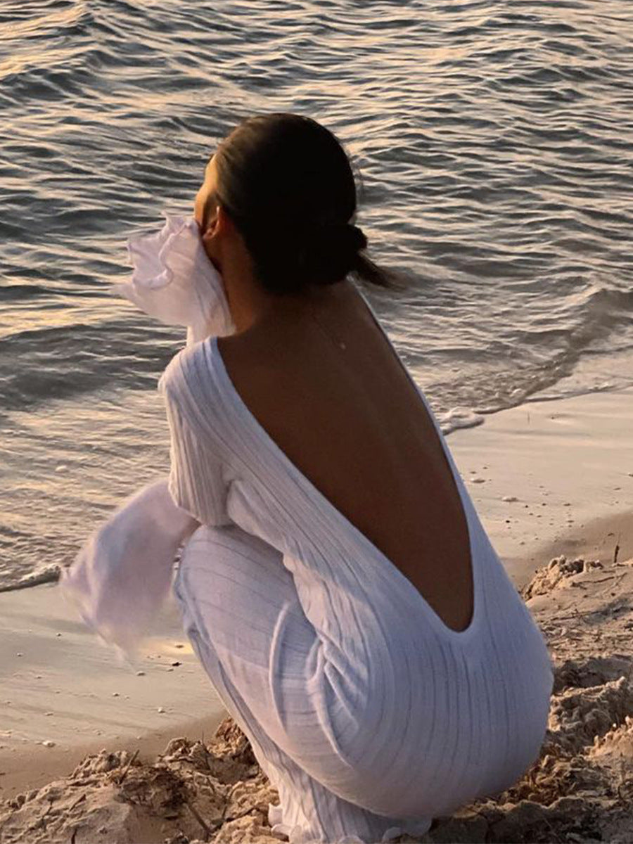 Onyx Ribbed Ruffle Backless Maxi Dress alternate