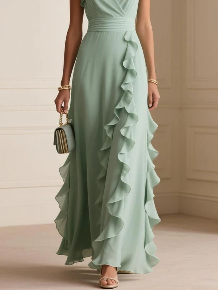 Willow Ruffle V-Neck Maxi Dress