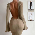 Onyx Ribbed Ruffle Backless Maxi Dress