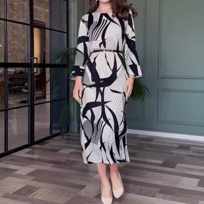 Mosaic Belted Geometric Maxi Dress
