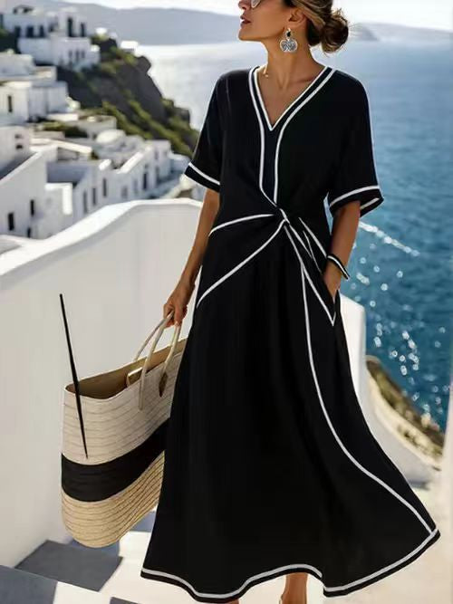 Santorini Stripe Wrap Maxi Dress lifestyle