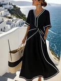 Santorini Stripe Wrap Maxi Dress lifestyle